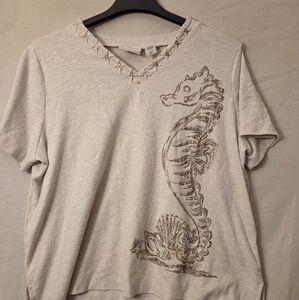 Alfred Dunner Cream Top with Embellished Neckline